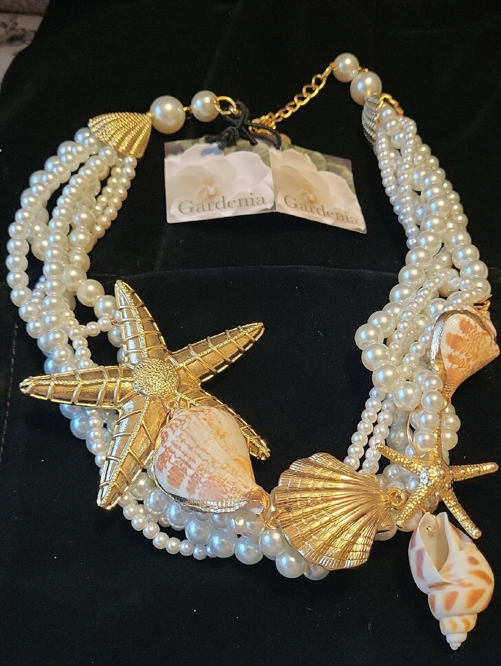 Gardenia Pearl & Gold Seashell Statement Necklace   HL